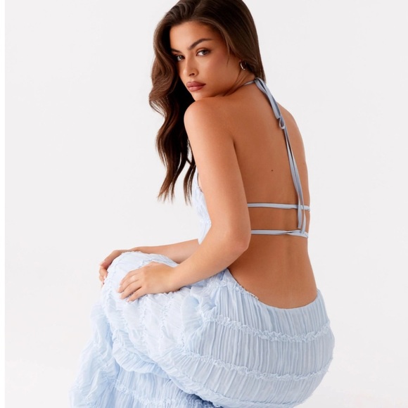 Light Blue Halter Maxi Dress - Picture 1 of 3